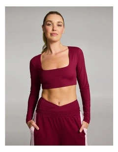Base One Square Neck Crop Long Sleeve Ruby in Red