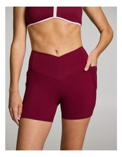 Cross Front Mid Thigh Bike Shorts in Ruby
