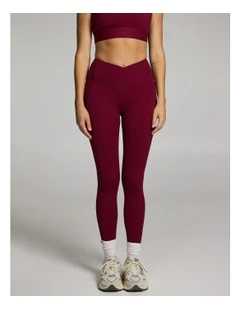 Cross Front Pocket Full Length Tights in Ruby