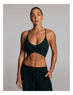 Luxesoft Rouched Low Impact Sports Bra in Forest