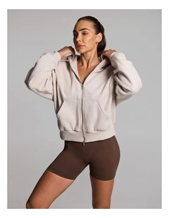 Cosy Fleece Oversized Zip Through Hoodie in Porcelain