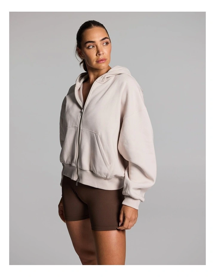 Cosy Fleece Oversized Zip Through Hoodie in Porcelain image 3