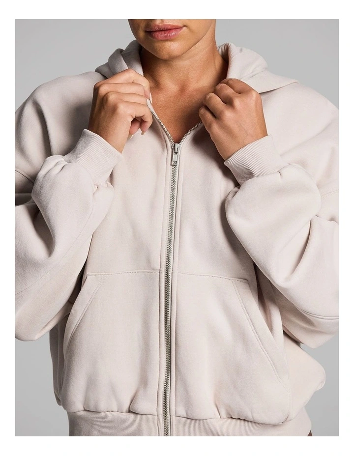 Cosy Fleece Oversized Zip Through Hoodie in Porcelain image 4