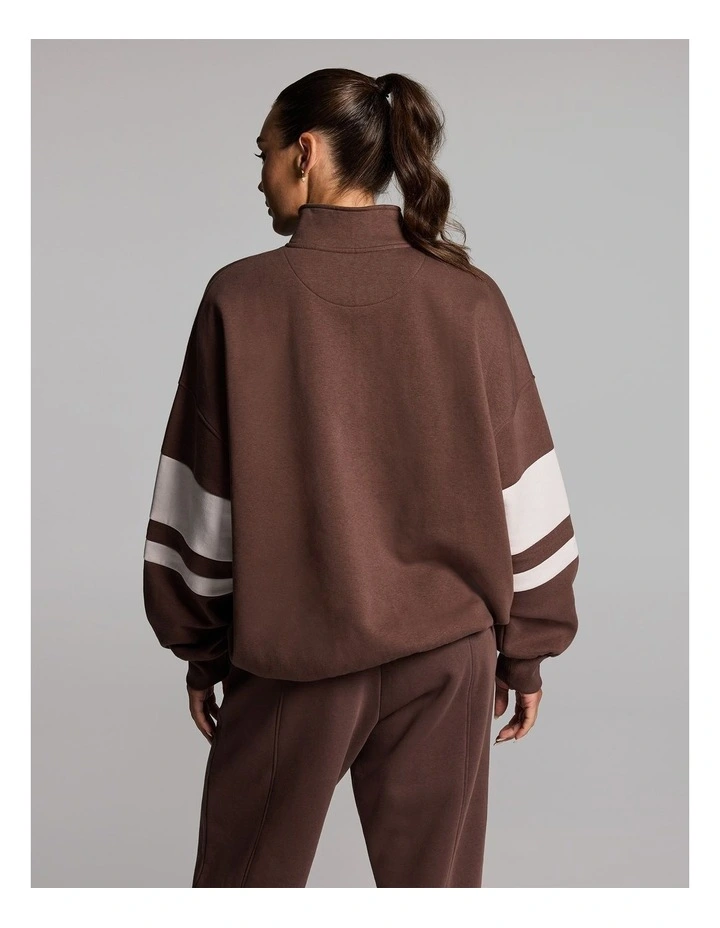 Cosy Fleece Oversized Blocked Half Zip Jumper in Walnut image 2