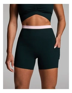 Rib Luxesoft Pocket Mid Thigh Bike Shorts in Forest