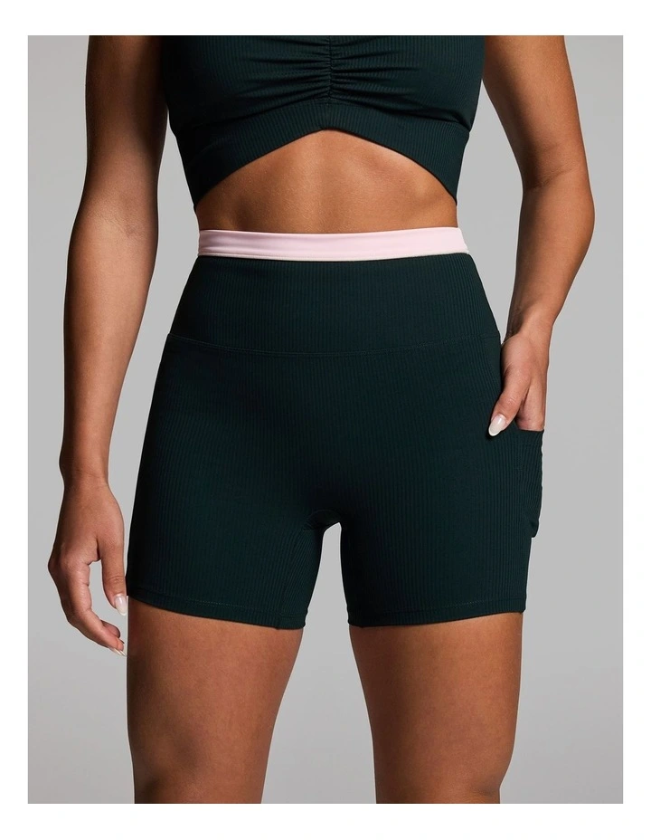 Rib Luxesoft Pocket Mid Thigh Bike Shorts in Forest image 1