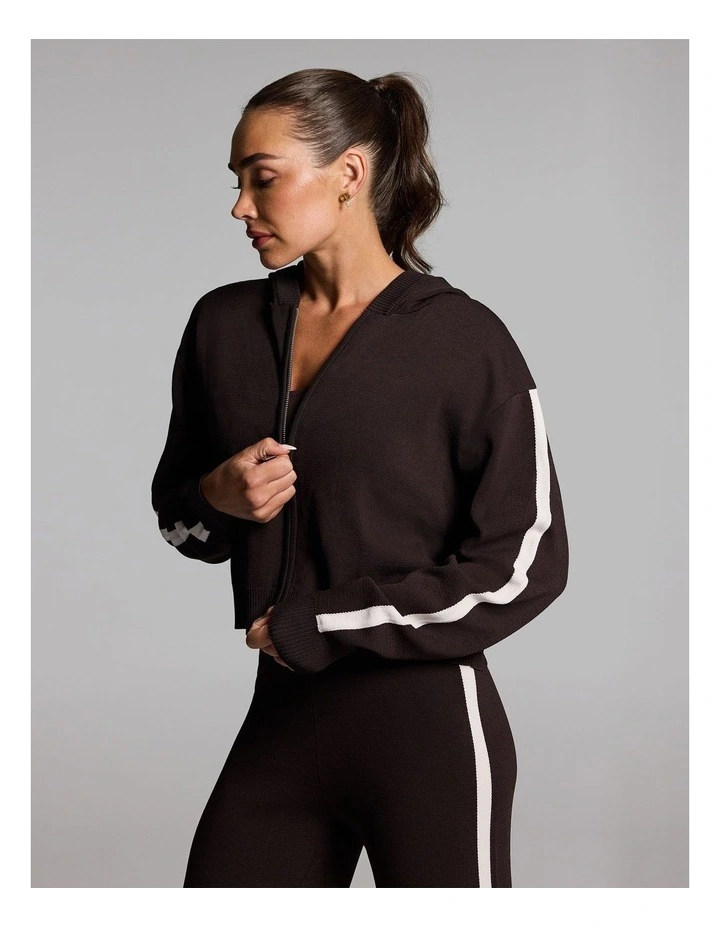 Stripe Side Knit Jacket in Cocoa/Alabaster image 1