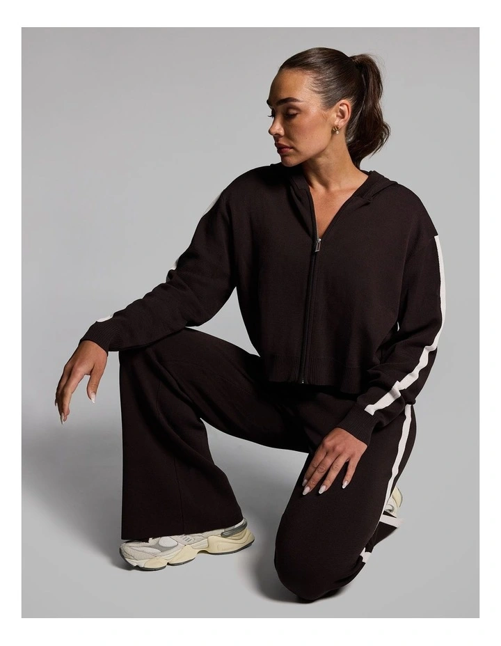 Stripe Side Knit Jacket in Cocoa/Alabaster image 3