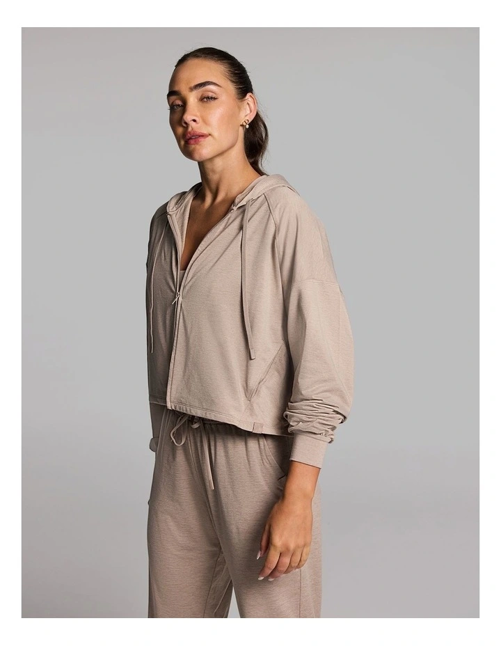 Balance Relaxed Cropped Hoodie in Latte Marle image 3