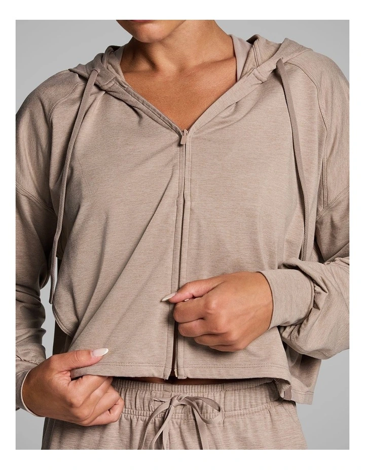 Balance Relaxed Cropped Hoodie in Latte Marle image 4