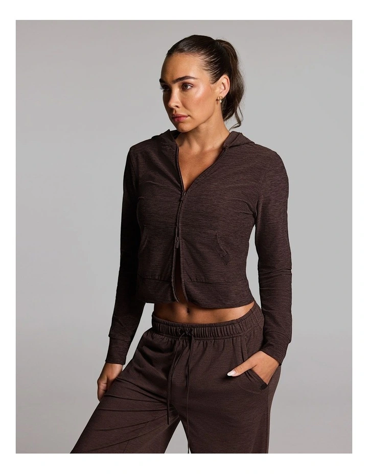 Balance Fitted Zip Through Hoodie in Cocoa Marle image 3