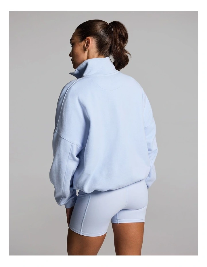Cotton Fleece Cinched Half Zip Hoodie in Light Sky Blue image 2