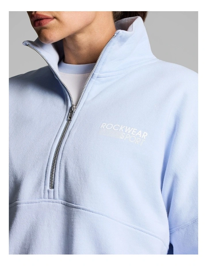 Cotton Fleece Cinched Half Zip Hoodie in Light Sky Blue image 4