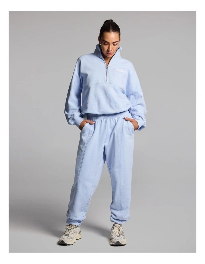 Cotton Fleece Cinched Half Zip Hoodie in Light Sky Blue image 6