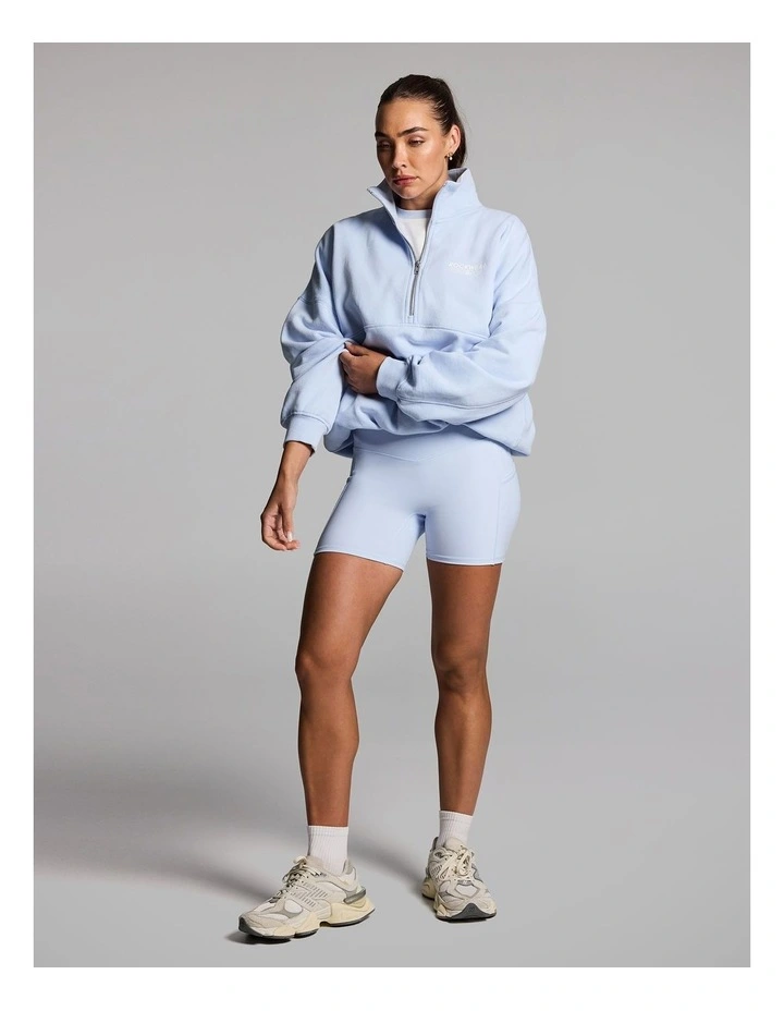 Cotton Fleece Cinched Half Zip Hoodie in Light Sky Blue image 7