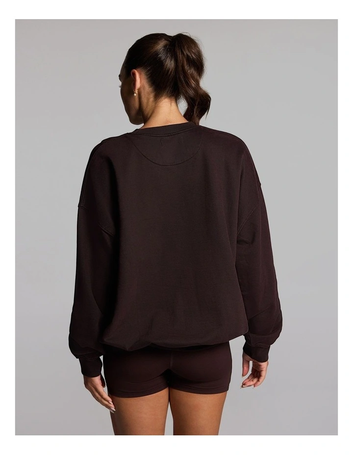 Cotton Fleece Crew Neck Sweat Top in Cocoa image 2