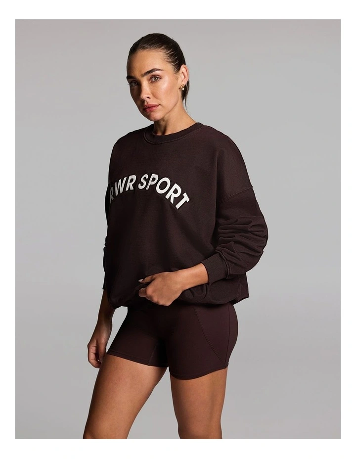 Cotton Fleece Crew Neck Sweat Top in Cocoa image 3