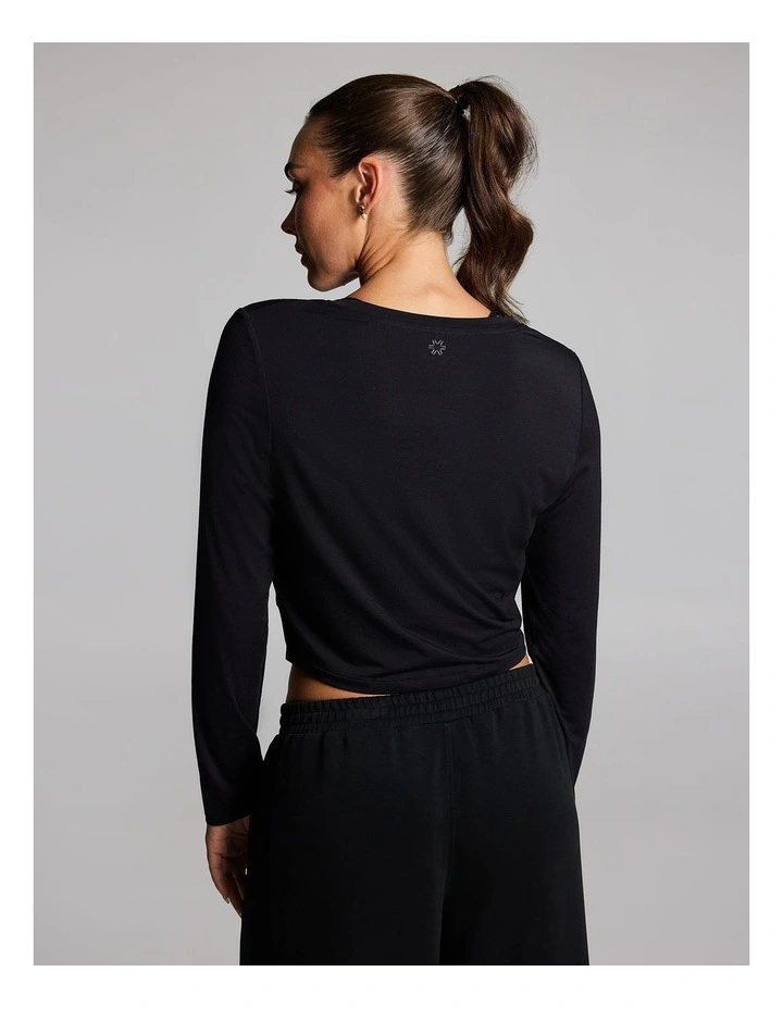 Twist Front Long Sleeve Top in Black image 2