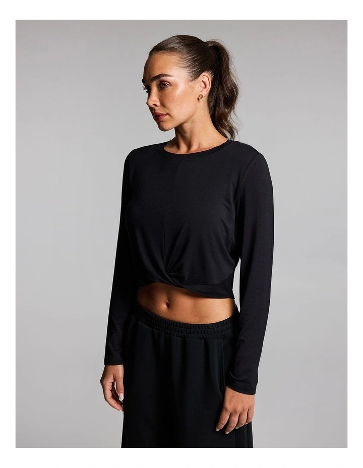 Twist Front Long Sleeve Top in Black image 3