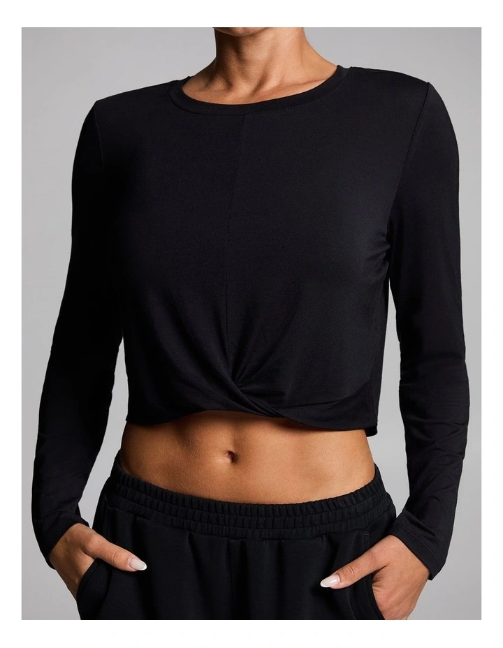 Twist Front Long Sleeve Top in Black image 4