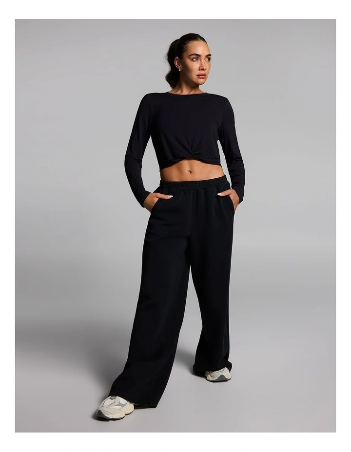 Twist Front Long Sleeve Top in Black image 5