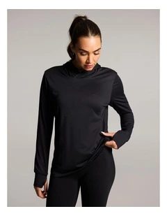 Activate Brushed Hooded Long Sleeve Top in Black