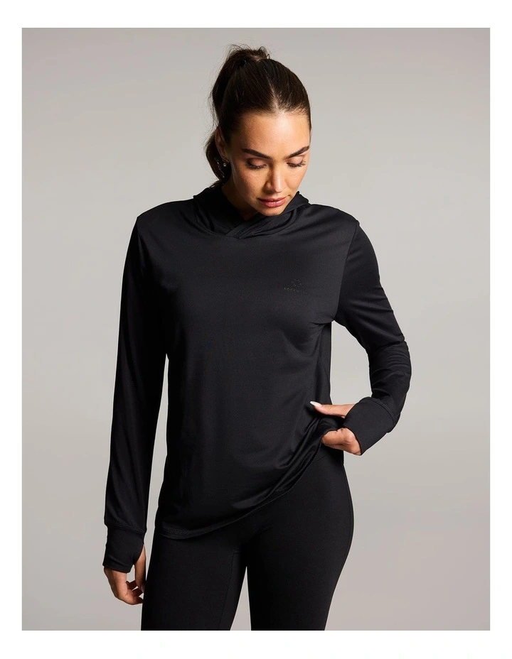 Activate Brushed Hooded Long Sleeve Top in Black image 1