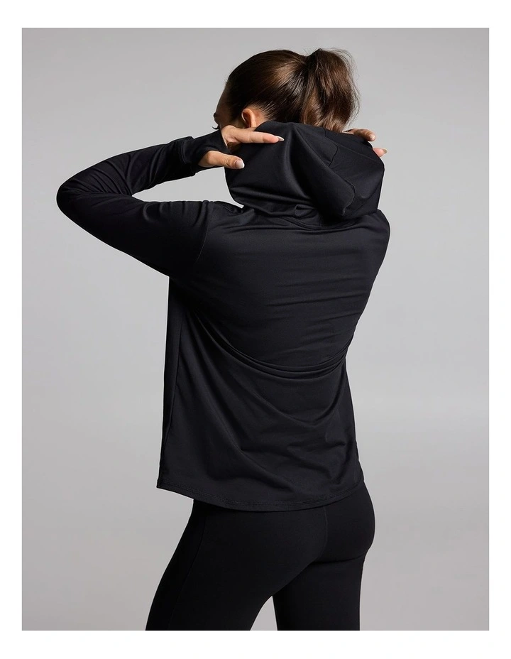 Activate Brushed Hooded Long Sleeve Top in Black image 2