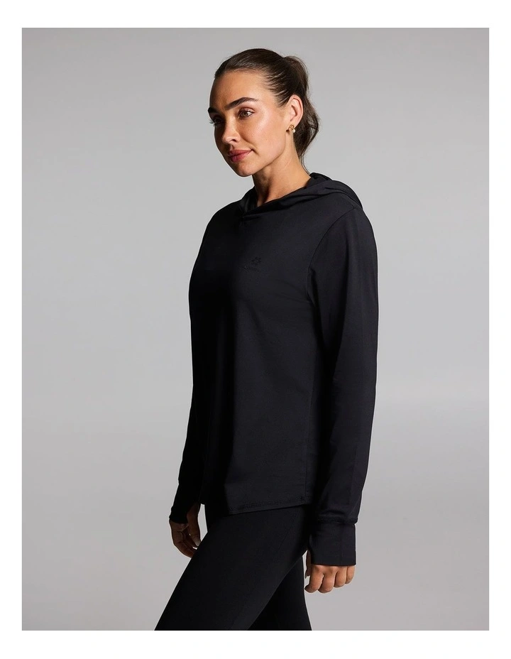 Activate Brushed Hooded Long Sleeve Top in Black image 3