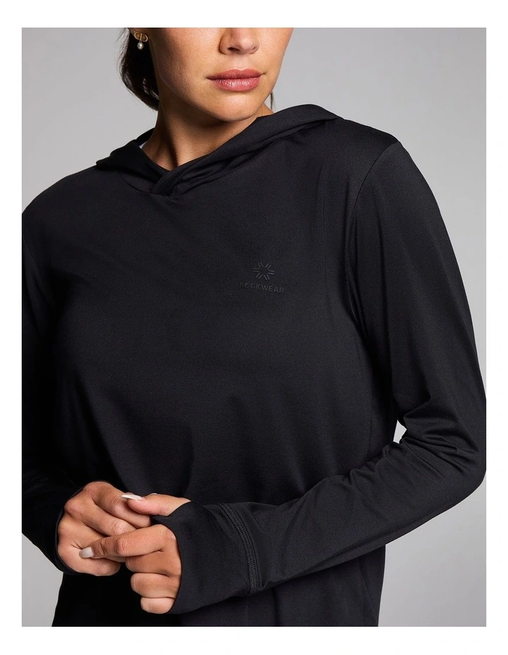 Activate Brushed Hooded Long Sleeve Top in Black image 4