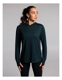 Activate Brushed Hooded Long Sleeve Top in Forest