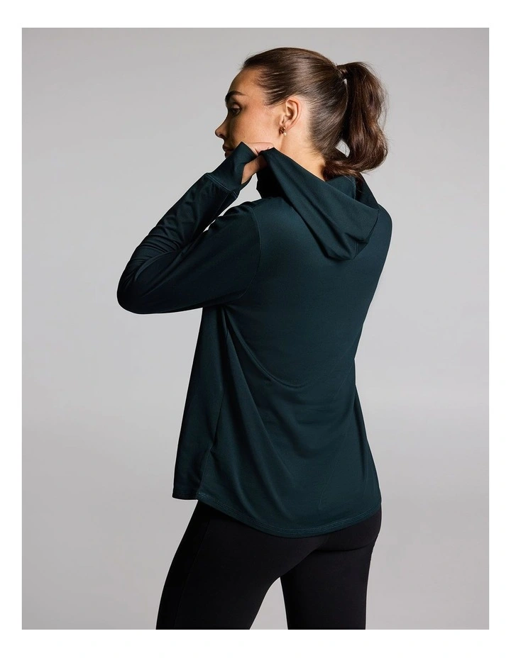 Activate Brushed Hooded Long Sleeve Top in Forest image 2