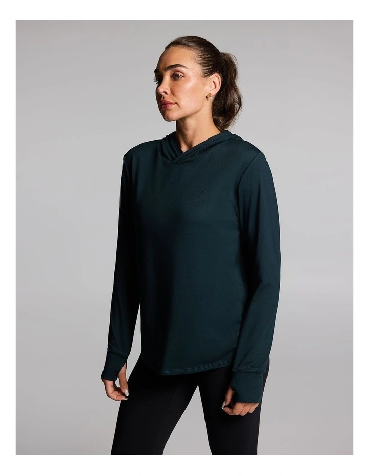 Activate Brushed Hooded Long Sleeve Top in Forest image 3