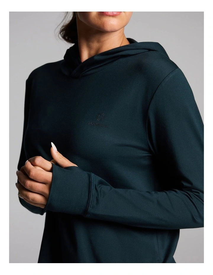 Activate Brushed Hooded Long Sleeve Top in Forest image 4