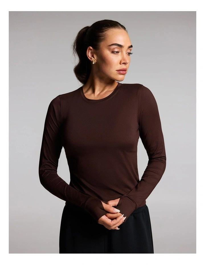 Activate Brushed Long Sleeve Top in Cocoa image 1