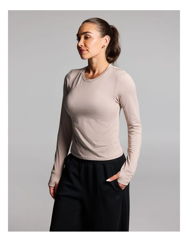 Activate Brushed Long Sleeve Top in Latte image 3