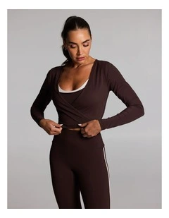 Base One Wrap Long Sleeve Top in Cocoa