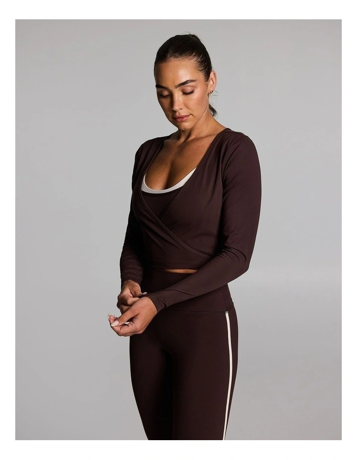 Base One Wrap Long Sleeve Top in Cocoa image 3