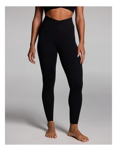 Double Waistband Full Length Tights in Black