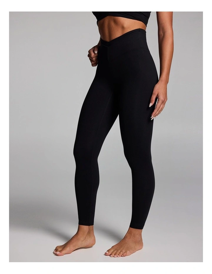 Double Waistband Full Length Tights in Black image 3