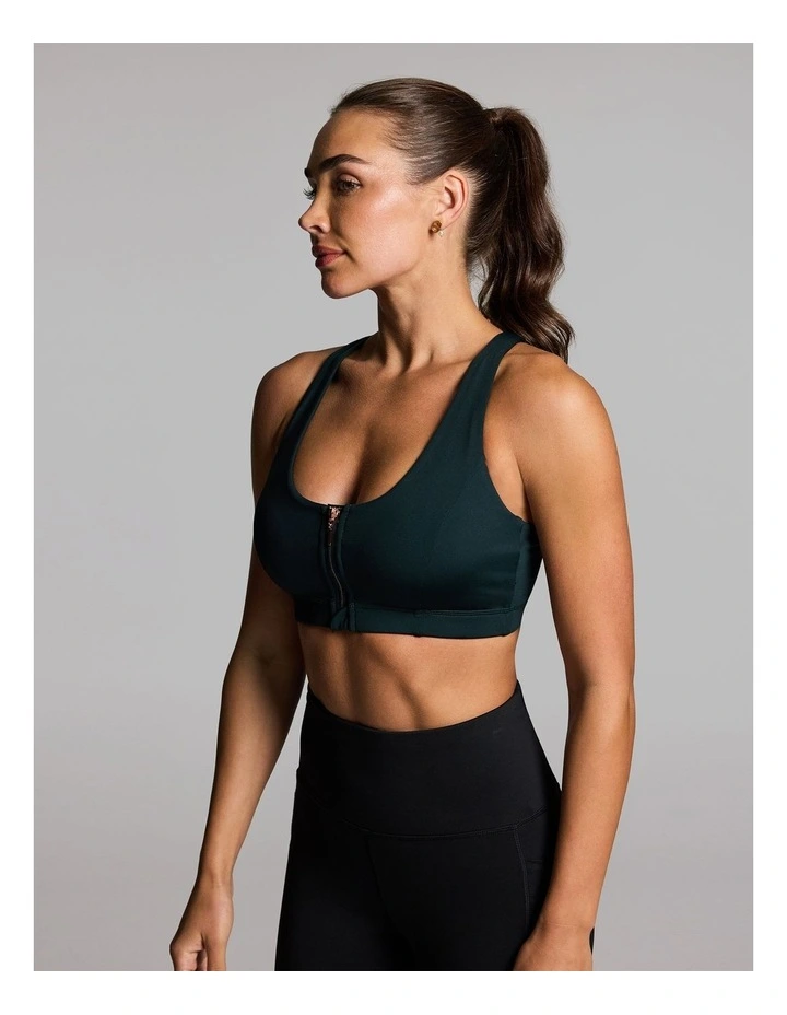 Energise Zip Medium Impact Sports Bra in Forest image 3