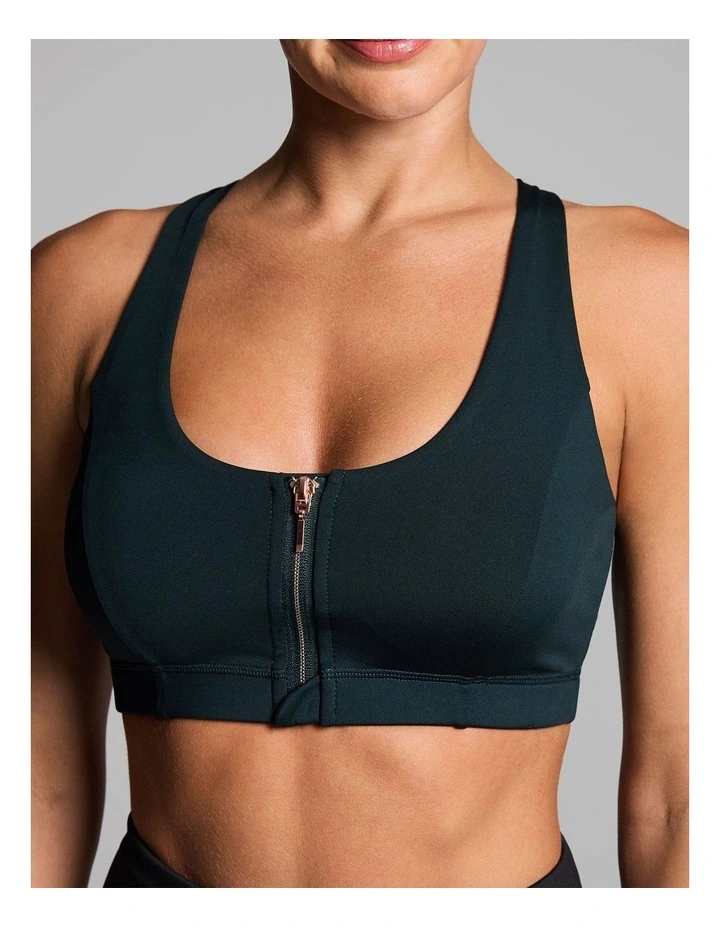 Energise Zip Medium Impact Sports Bra in Forest image 4