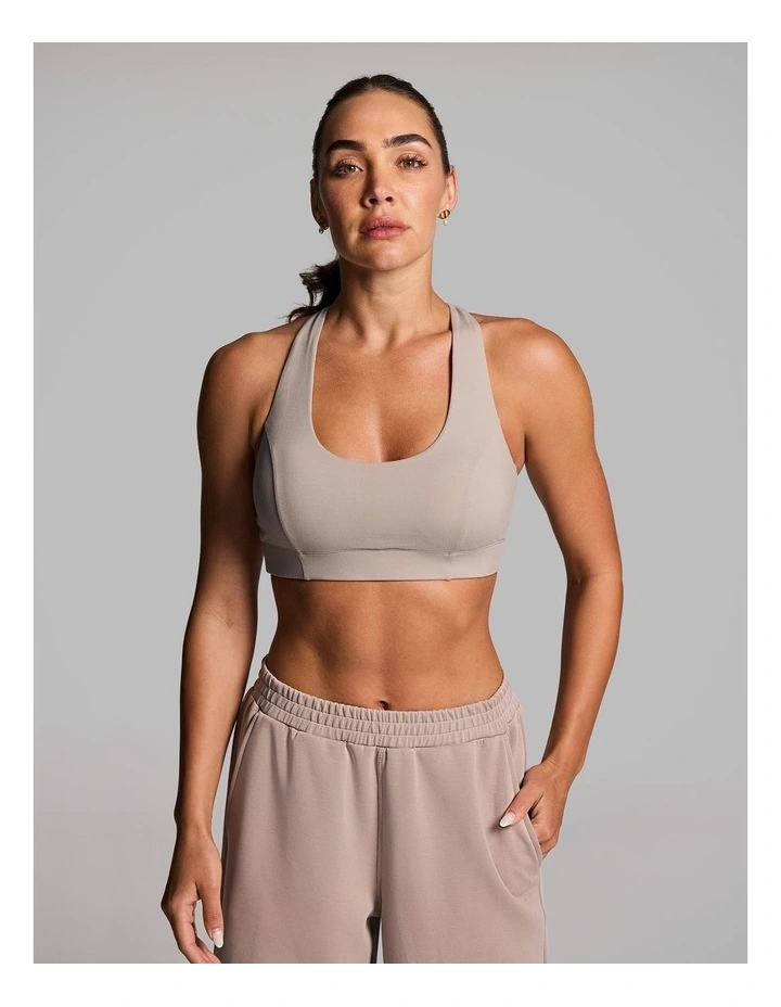 Medium Impact Strappy Sports Bra Latte image 1
