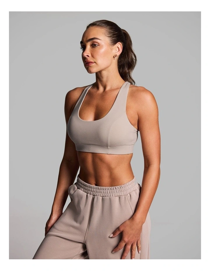 Medium Impact Strappy Sports Bra Latte image 3