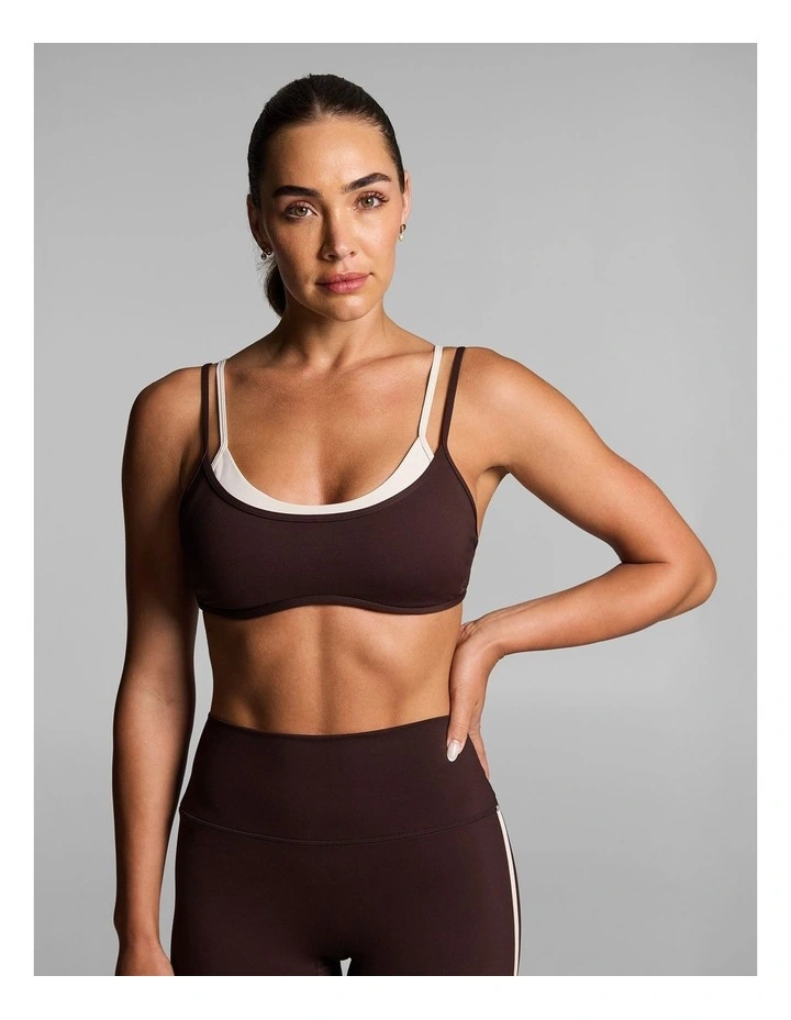 Double Up Low Impact Sports Bra in Cocoa/Alabaster image 1