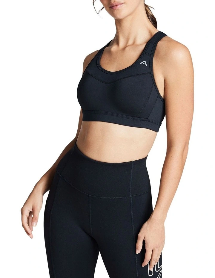 Moulded High Impact Olympic Clip Back Sports Bra in Black image 2