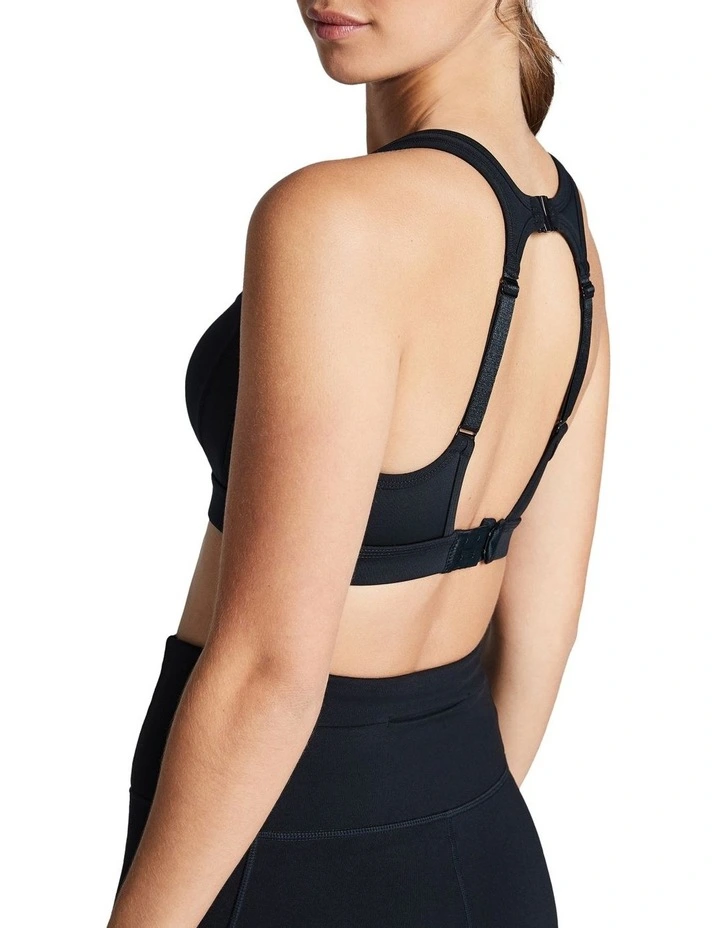 Moulded High Impact Olympic Clip Back Sports Bra in Black image 4