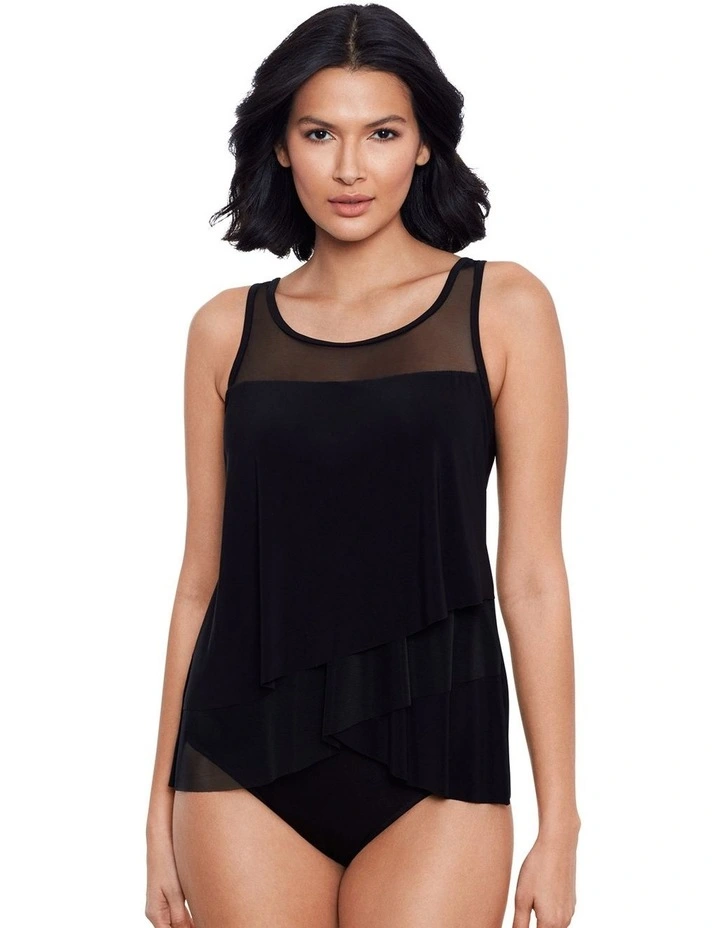 Illusionists Mirage Floaty Layered Tankini Top in Black image 1