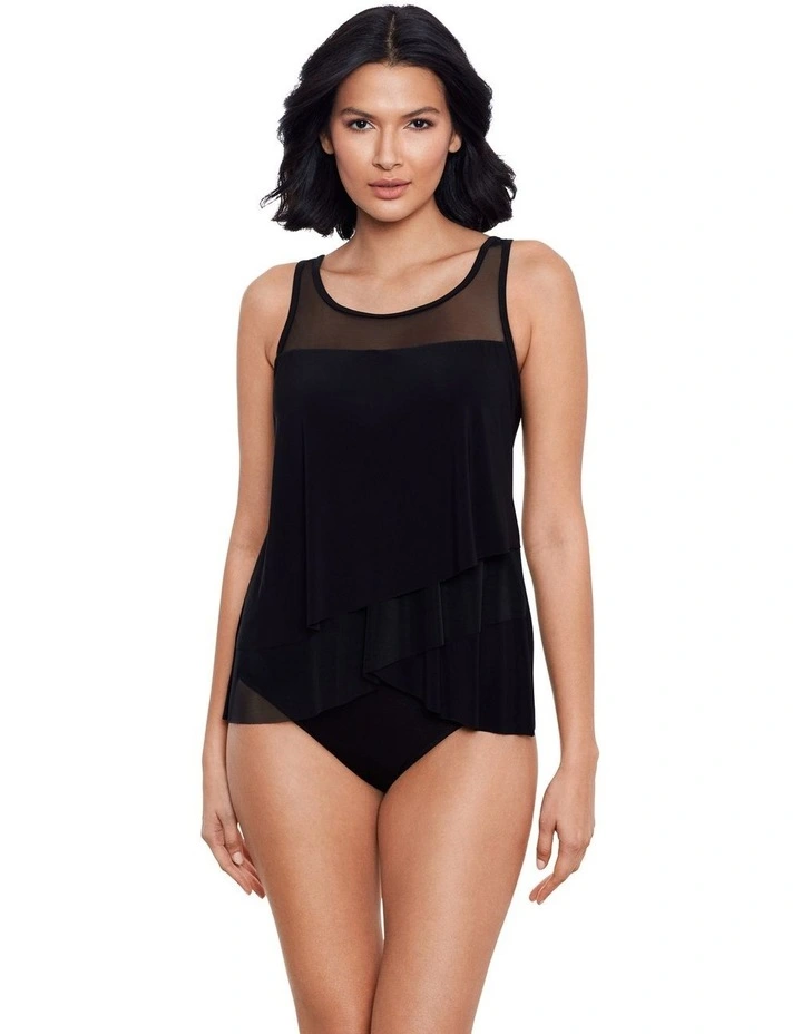 Illusionists Mirage Floaty Layered Tankini Top in Black image 4