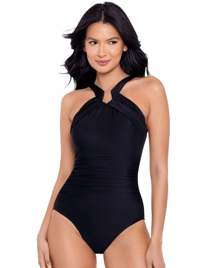 Rock Solid Aphrodite High Neck Shaping Swimsuit in Black image 1